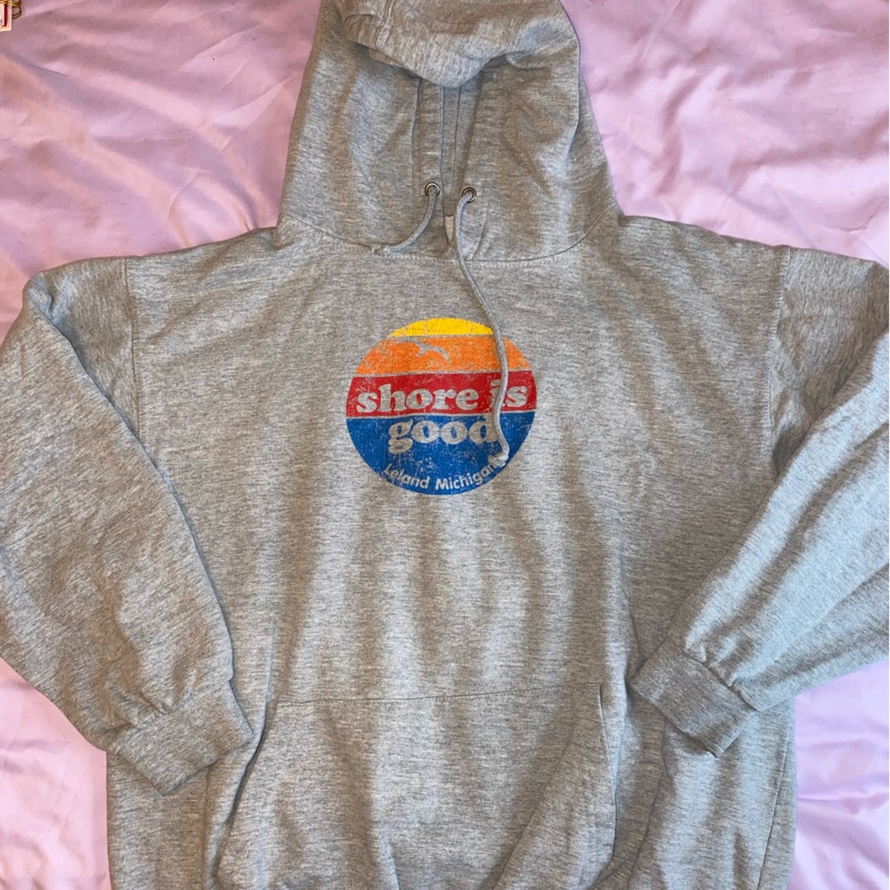 “Shore is Good” gray hooded sweatshirt